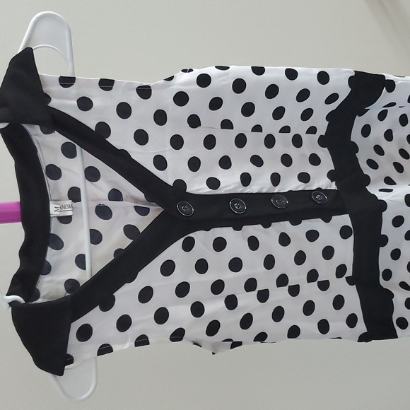 Black & White Sleeveless Polka-dot Summer Dress size M Collared Neck w/ Buttons - Picture 4 of 15